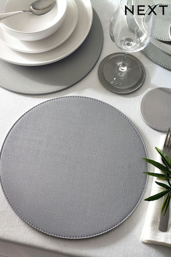 Set of 4 Grey Reversible Faux Leather Placemats and Coasters Set (N01276) | £22