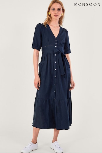 Monsoon Cutwork Detail Tiered Dress in Linen Blend (N01290) | £75