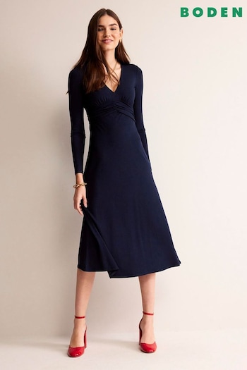 Boden Blue Empire Ruched Waist Dress (N01307) | £90