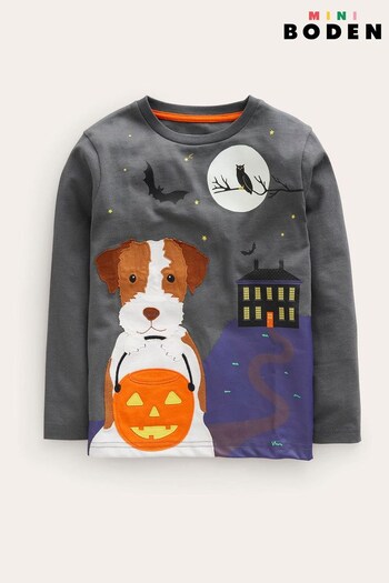 Boden Grey Halloween Appliqué T-Shirt (N01316) | £19 - £21