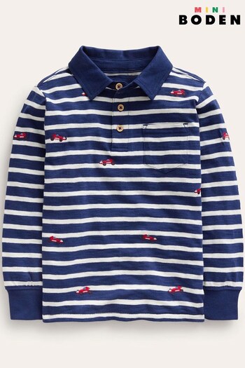 Boden Blue Embroidery Slub Polo Shirt (N01323) | £23 - £27