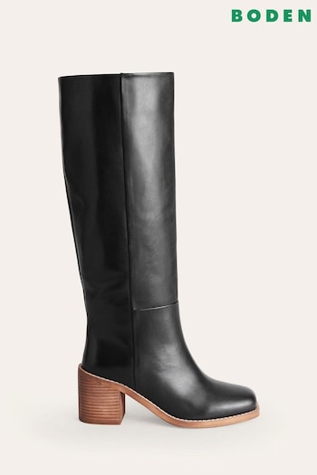 Boden Black Straight Leather Knee big Boots (N01333) | £240