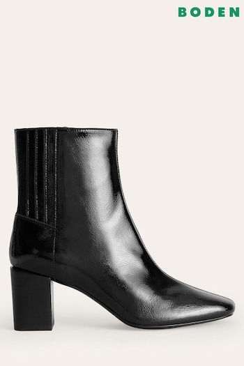 Boden Black Block Heels Leather Ankle Boots plano (N01338) | £160