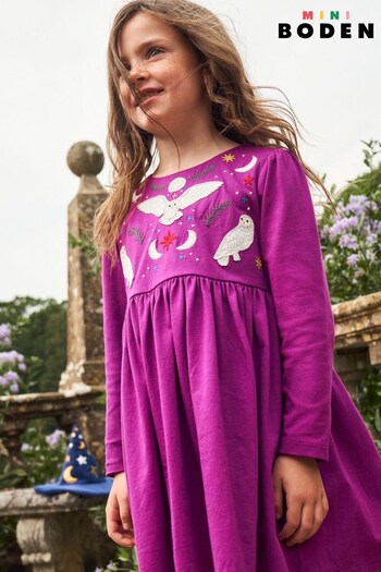 Boden Purple Halloween Owls Jersey Dress (N01343) | £32 - £37