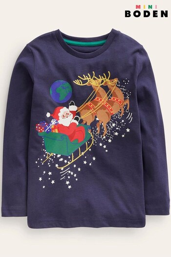 Boden Blue Christmas Santas Sleigh T-Shirt (N01351) | £17 - £19