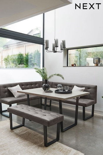 Monza Faux Leather Dark Grey Curtis Left Hand Corner Dining Table and Bench Set (N01372) | £1,650