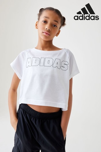 adidas White Sportswear Aeroready Dance Crop Kids T-Shirt (N01432) | £20