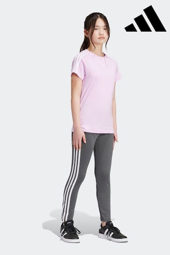 adidas Grey Sportswear Essentials Aeroready 3-Stripes High-Waisted Leggings (N01529) | £18