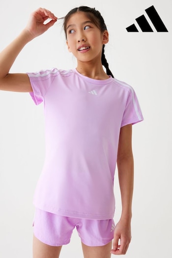 adidas Purple Sportswear Train Essentials Aeroready 3-Stripes Slim-Fit Training T-Shirt (N01532) | £13