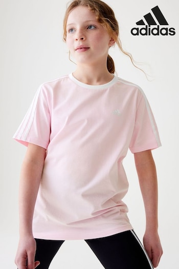 adidas casket Pink 3-Stripe Essential Boyfriend Fit T-Shirt (N01565) | £13