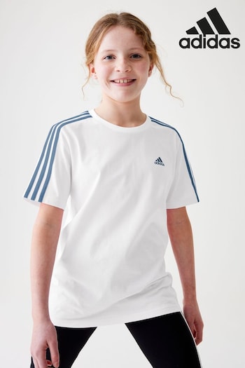 adidas White Boyfriend Loose Fit pantswear Essentials 3-Stripes Cotton T-Shirt (N01566) | £13