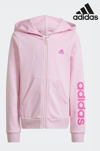 adidas Pink essentialwear Essentials Linear Logo Full Zip Hoodie (N01580) | £33