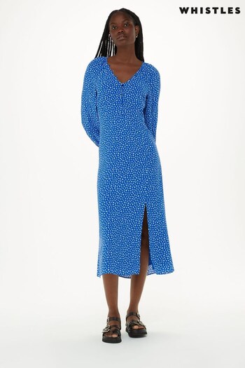 Whistles Blue Micro Cactus Print Midi Dress (N01658) | £159