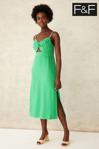 F&F Green Linen Rich Chain Strap Midi Dress (N01713) | £31