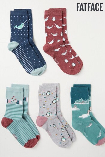 FatFace Green Arctic Animals Socks 5 Pack (N01737) | £20
