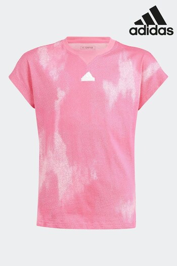 adidas Pink Kids Sportswear Future Icons Allover Print Cotton T-Shirt (N01772) | £23