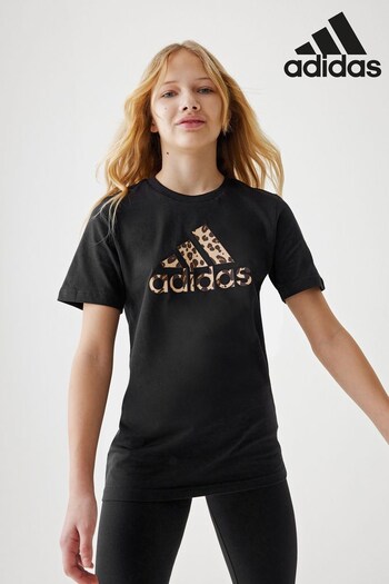 adidas Black Kids Sportswear Animal Print Graphic T-Shirt (N01789) | £13