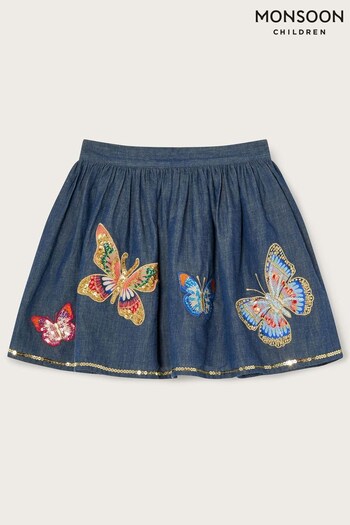Monsoon Blue Chambray Butterfly Skirt (N01799) | £28 - £32