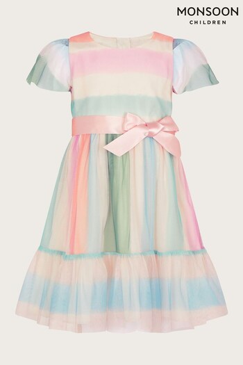 Monsoon Baby Pink Pippa Stripe Tulle Dress (N01804) | £30 - £32