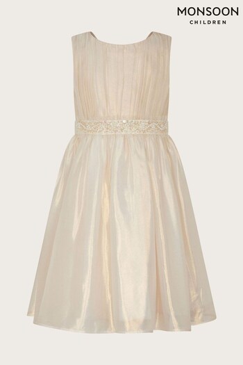 Monsoon Natural Land of Wonder Shimmer Organza Beaded Waistband Dress (N01811) | £80 - £90