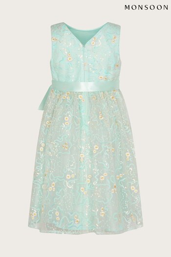 Monsoon Daisy Green Sequin Embroidered Dress (N01813) | £62 - £72