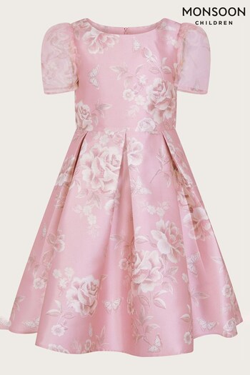 Monsoon Pink Marcy Roses Duchess Twill Dress (N01821) | £59 - £69