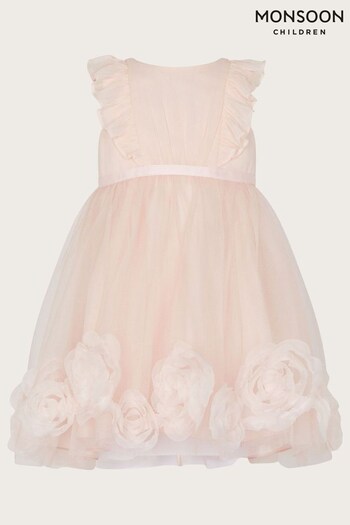 Monsoon Baby Pink Chiffon 3D Roses Dress (N01831) | £48 - £53