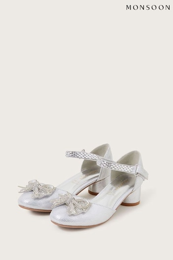 Monsoon Silver Lola Dazzle Bow Two-Part Heels (N01840) | £29 - £33
