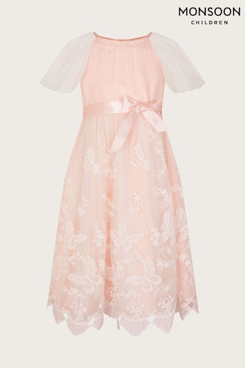 Monsoon Pink May Butterfly Lace Border Dress (N01850) | £65 - £75