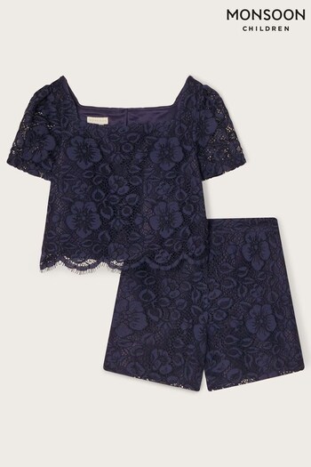 Monsoon Blue Corded Lace Top and Shorts Set (N01851) | £48 - £58