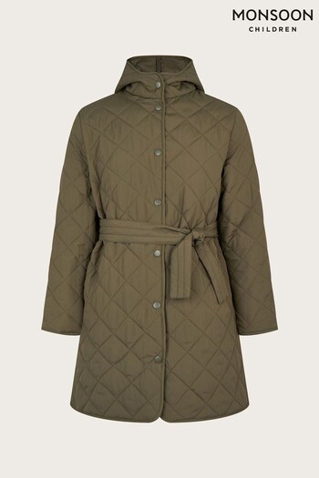 Monsoon Green Belted Quilted Coat with Hood (N01854) | £64 - £69