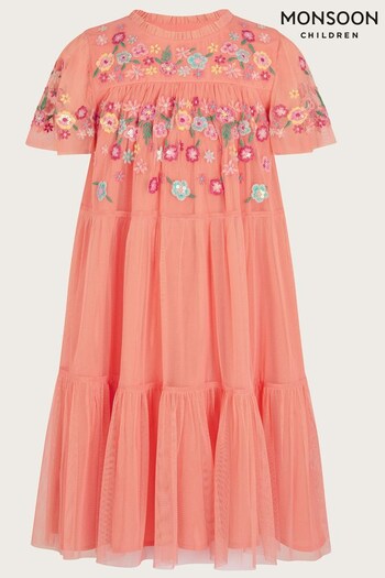 Monsoon Orange Embroidered Tulle Dress (N01857) | £42 - £47