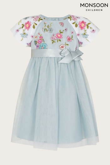 Monsoon Baby Blue Emzy Embroidered Cape Sleeve Dress (N01861) | £45 - £50