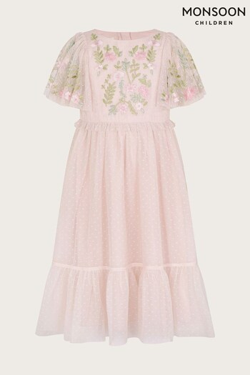 Monsoon Pink Avalyn Flutter Sleeve Dress (N01887) | £48 - £58