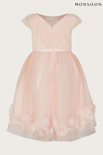 Monsoon Pink Chiffon 3D Roses Dress (N01889) | £58 - £68