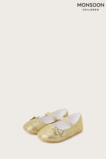Monsoon Gold Lace Butterfly Walker Shoes (N01899) | £22