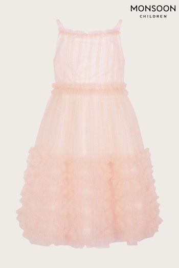 Monsoon Pink Land of Wonder Ruffle Sparkle Dress (N01903) | £70 - £80
