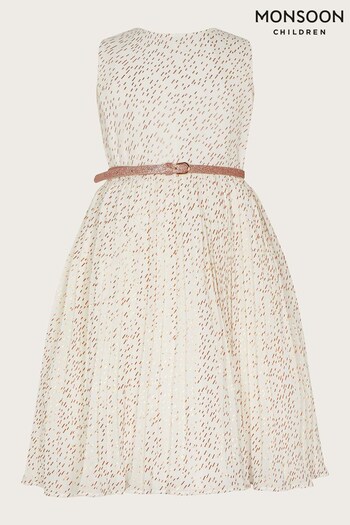 Monsoon Natural Marylin Pleated Dress (N01906) | £52 - £62