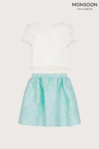 Monsoon Green Jacquard Top Skirt Set (N01917) | £62 - £72