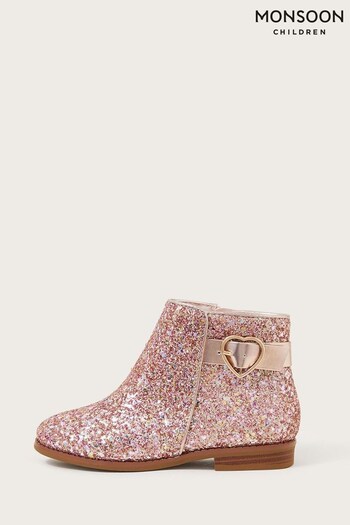 Monsoon Pink Stardust Heart Buckle Ankle Boots (N01920) | £36 - £40
