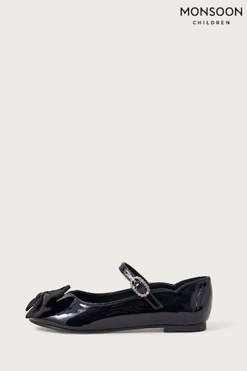 Monsoon Jessica Patent Bow Black Ballerina Flats (N01921) | £26 - £30