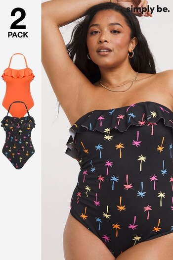 Simply Be Value Orange Palm Print Swimsuits 2 Pack (N01925) | £28