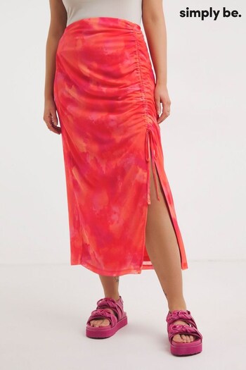Simply Be Pink Tie-dye Ruched Side Mesh Skirt (N01931) | £28