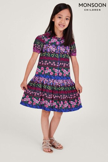 Monsoon Blue Floral Stripe Print Dress in LENZING™ ECOVERO™ (N01948) | £15 - £17.50