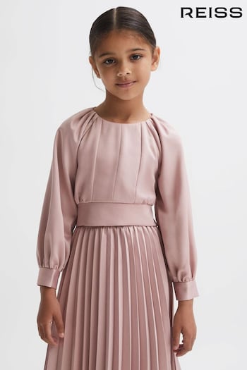 Reiss Pink Molly Senior Cropped Pleated Blouse (N02004) | £47