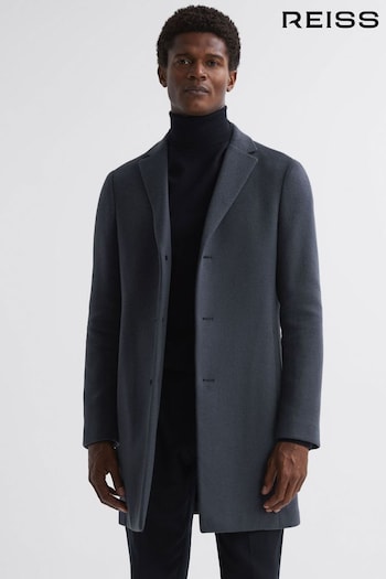Reiss Airforce Blue Gable Single Breasted Wool Overcoat (N02009) | £328