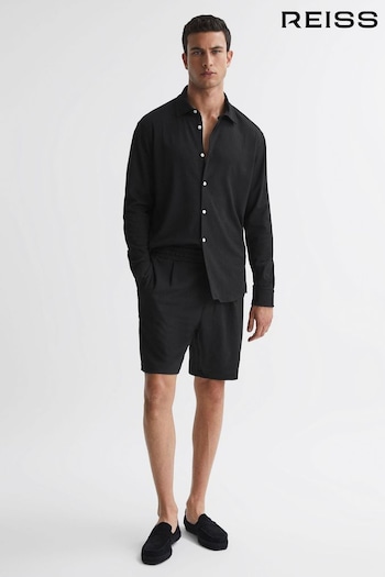 Reiss Black Riad Textured Drawstring Shorts (N02016) | £68