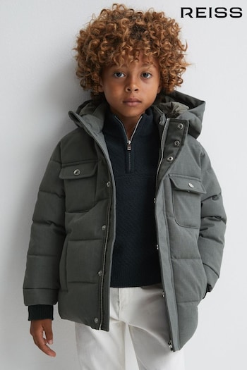Reiss Khaki Biela Junior Quilted Hooded Coat (N02025) | £78