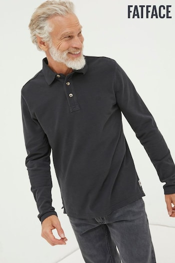 FatFace Black Long Sleeve Organic Pique Polo Short Shirt (N02035) | £40