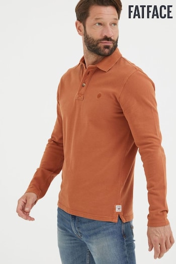 FatFace Orange Long Sleeve Organic Pique Polo Shirt (N02053) | £39.50